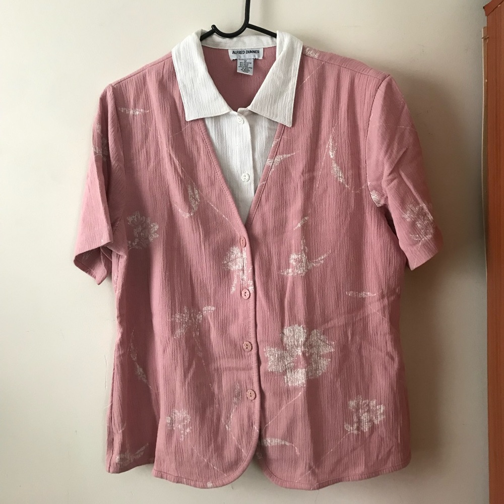 Alfred Dunner Pink Button Down + Cardigan 2-in-1, Size 12